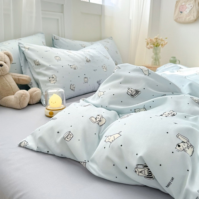 91家纺网 家纺一手货源 找家纺 丝芙妮家居2025新款水洗针织棉双层纱印花四件套 奇异猫