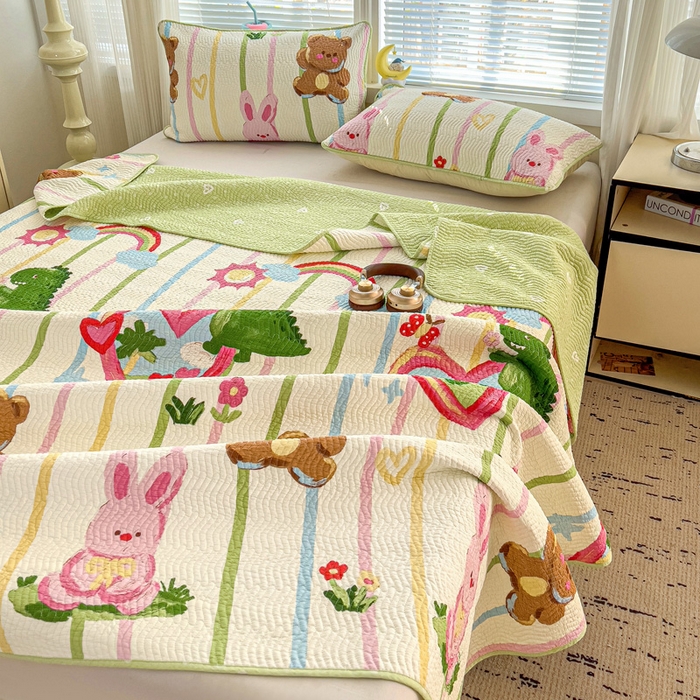 91家纺网 家纺一手货源 找家纺 羽爱家纺 2025全棉13372新疆棉花床盖三件套熊兔子