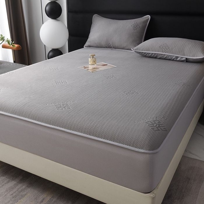 91家纺网 家纺一手货源 找家纺 绒多多 2025新款A类凉感冰豆豆席子凉席床笠款 绅士灰