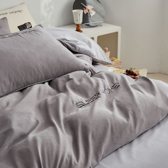 91家纺网 家纺一手货源 找家纺 恋之语 2025新款110克麻绳双拼刺绣四件套 深灰+浅灰