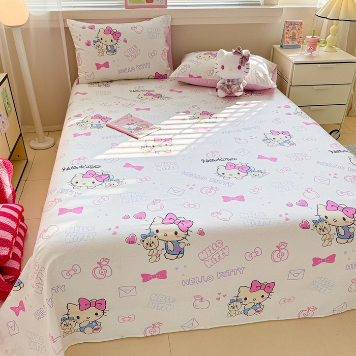 91家纺网 家纺一手货源 找家纺 呗旺鹿 2025新款正版三丽鸥全棉13372单品床单 凯蒂小熊