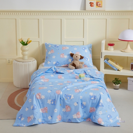 ds生活馆 2026新款儿童学生纯棉精梳棉系列单夏被 星星恐龙蓝