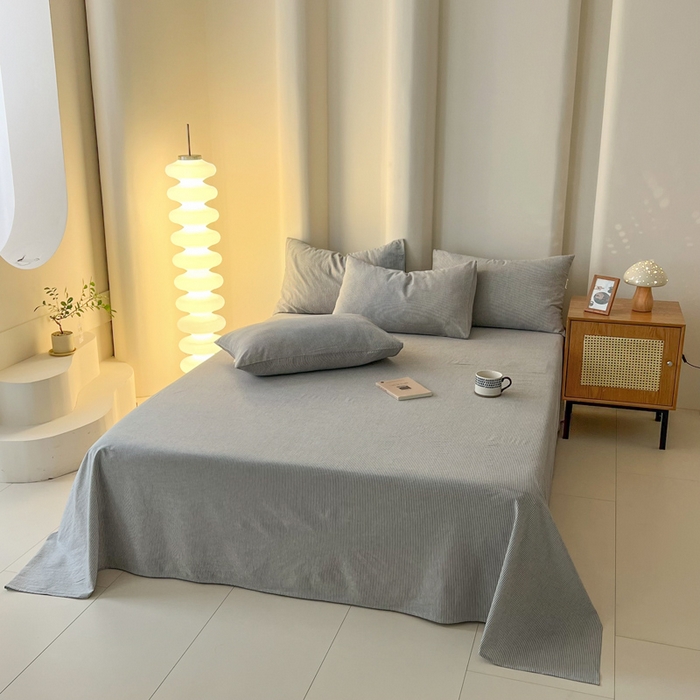 91家纺网 家纺一手货源 找家纺 恋之语家纺 2025新款全棉纯棉色织床单单品单床单床单单件 条纹灰