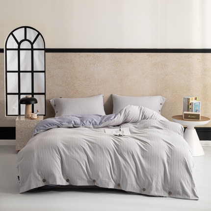 恋之语 2025新款亲肤舒适提花纽扣款四件套 赛琳娜-雾蓝