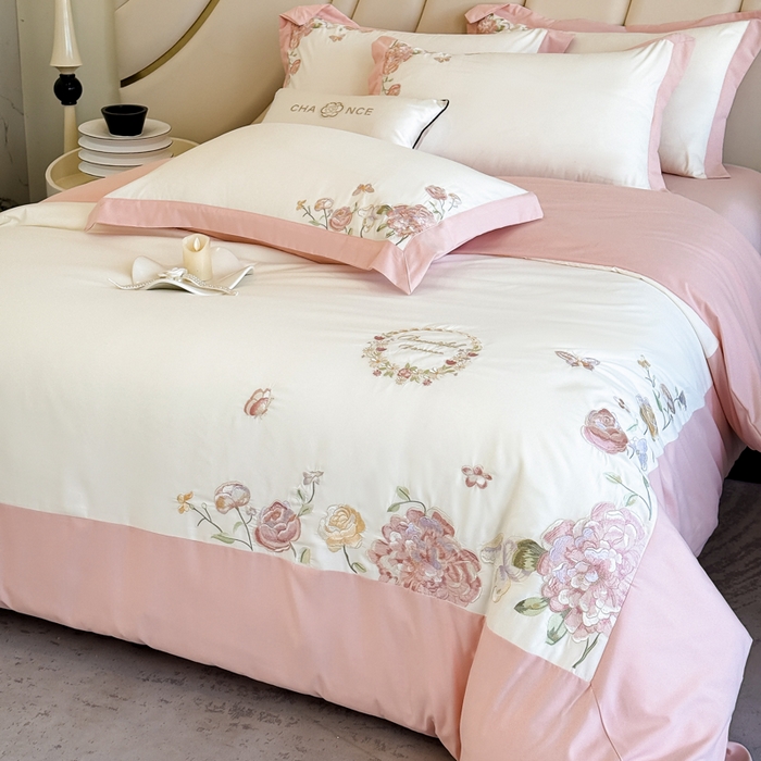 91家纺网 家纺一手货源 找家纺 （总）恋之语 2025新款水洗棉刺绣四件套-伊莉莎