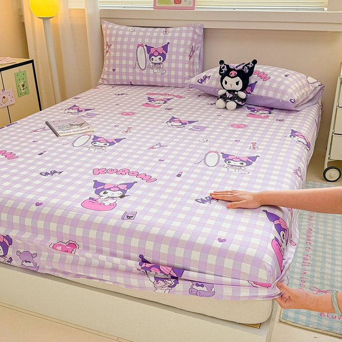 91家纺网 家纺一手货源 找家纺 呗旺鹿 2025新款正版三丽鸥全棉13372单品床笠 格子库落米