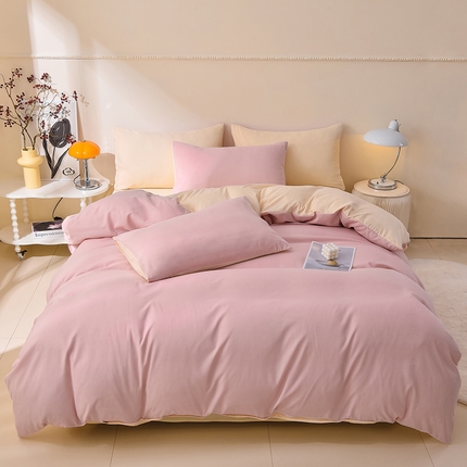 91家纺网 家纺一手货源 找家纺 （总）迪拜家纺 2025新款加厚水洗棉四件套-纯色双拼