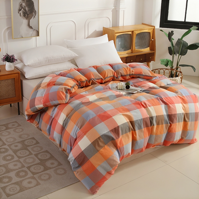 91家纺网 家纺一手货源 找家纺 恋之语 2025新款全棉纯棉色织被套单品单被套被套单件 爱玛橙