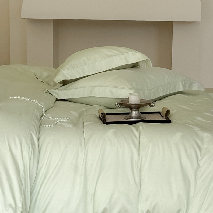 91家纺网 家纺一手货源 找家纺 莱豫家纺 2025新款天丝棉提花四件套 克莱尔绿