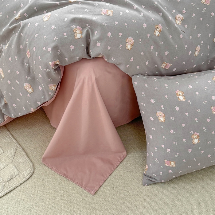 91家纺网 家纺一手货源 找家纺 丝芙妮家居2025新款水洗针织棉双层纱印花四件套 花舞小熊