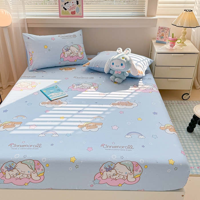 91家纺网 家纺一手货源 找家纺 呗旺鹿 2025新款正版三丽鸥全棉13372单品床笠 彩虹玉桂狗