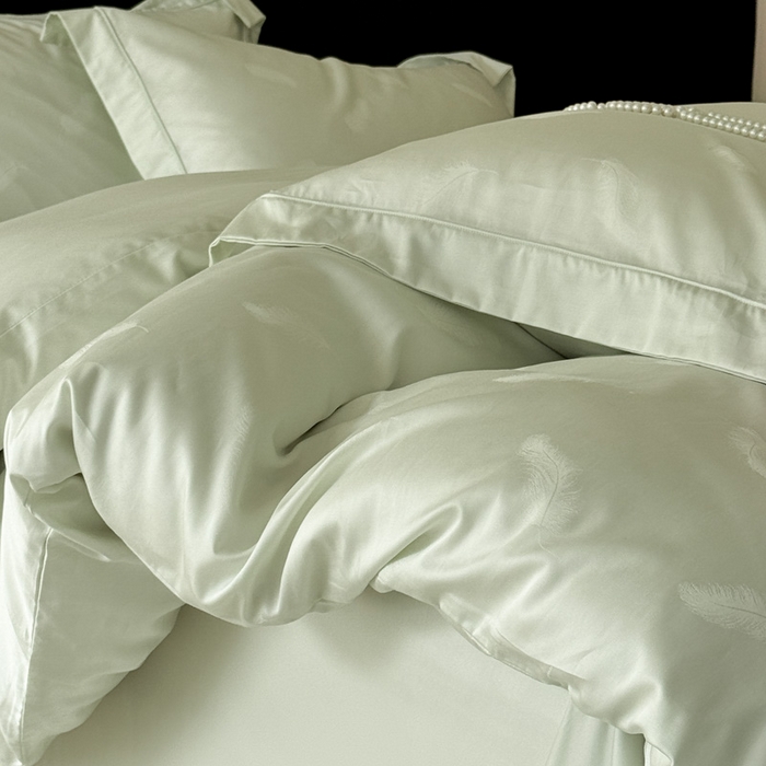 91家纺网 家纺一手货源 找家纺 莱豫家纺 2025新款天丝棉提花四件套 克莱尔绿