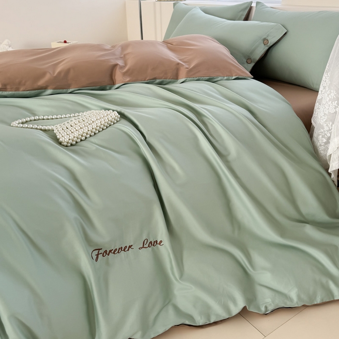 91家纺网 家纺一手货源 找家纺 艾迪尚家纺 2025新款A类纯色双拼长绒棉纯棉刺绣系列单品被套 被套单件（有单品 可定制） 绿沁杏语