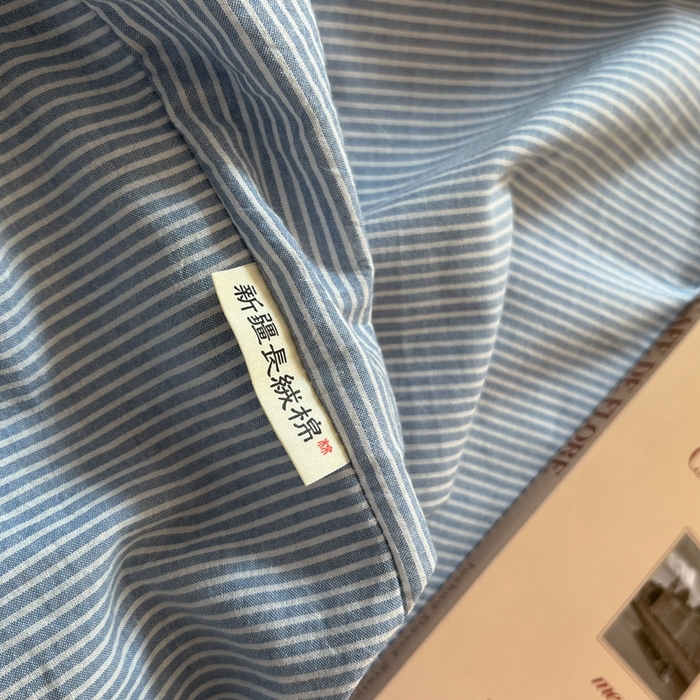 91家纺网 家纺一手货源 找家纺 恋之语家纺 2025新款全棉纯棉色织床单单品单床单床单单件 条纹蓝