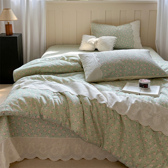 91家纺网 家纺一手货源 找家纺 暖生活 2025新款60支全棉单层纱大豆被 绿茵