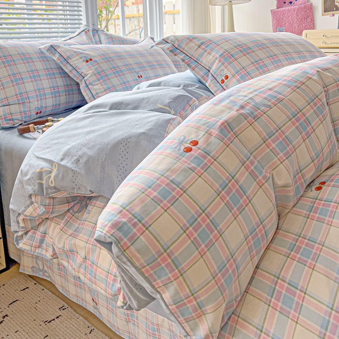 91家纺网 家纺一手货源 找家纺 暖芯优选 2025新款全棉纯棉一字绣四件套系列 樱桃派