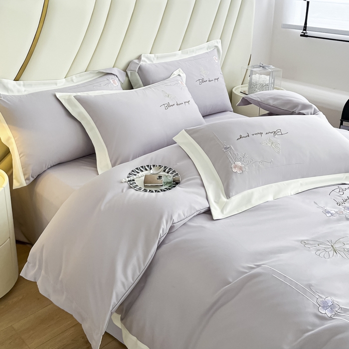 91家纺网 家纺一手货源 找家纺 恋之语 2025新款水洗棉刺绣四件套-锦绣花 锦绣花-浅灰