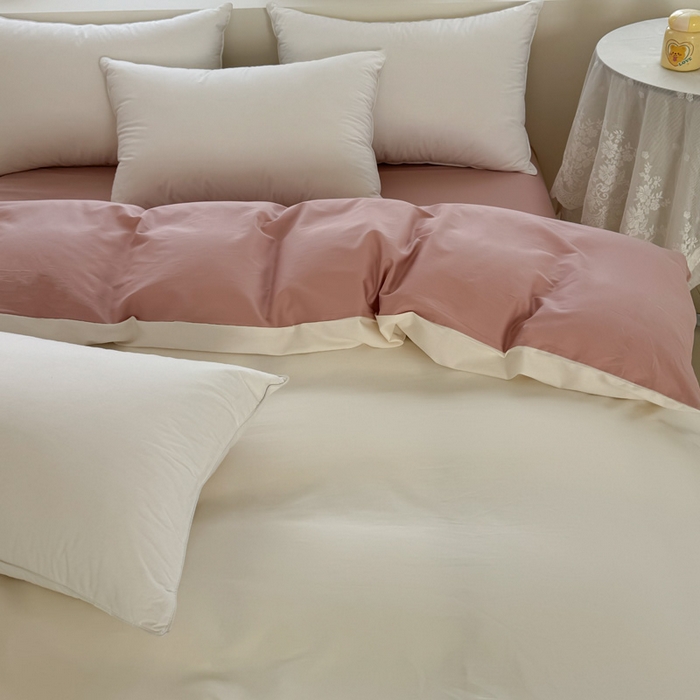 91家纺网 家纺一手货源 找家纺 2025新款A类纯色双拼长绒棉纯棉刺绣四件套 奶粉甜梦