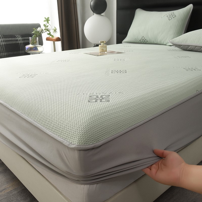 91家纺网 家纺一手货源 找家纺 绒多多 2025新款A类凉感冰豆豆席子凉席床笠款 薄荷绿