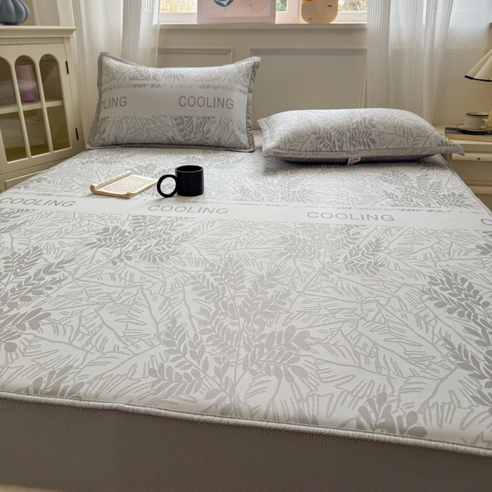 91家纺网 家纺一手货源 找家纺 花漾家居 2025新款A类色织提花PE凉感丝凉席三件套床单床笠款 床笠款-含羞灰