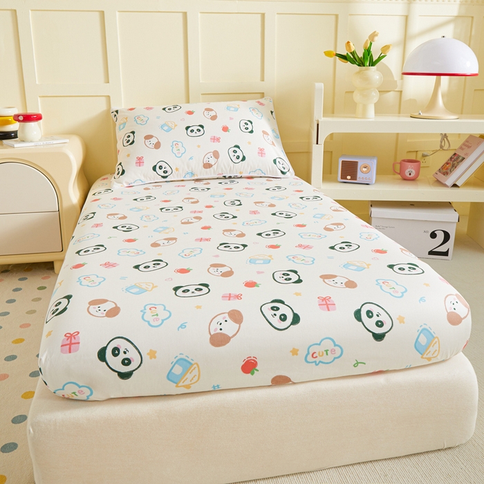 91家纺网 家纺一手货源 找家纺 ds生活馆 2025新款儿童纯棉精梳棉系列单床笠 小狗熊猫