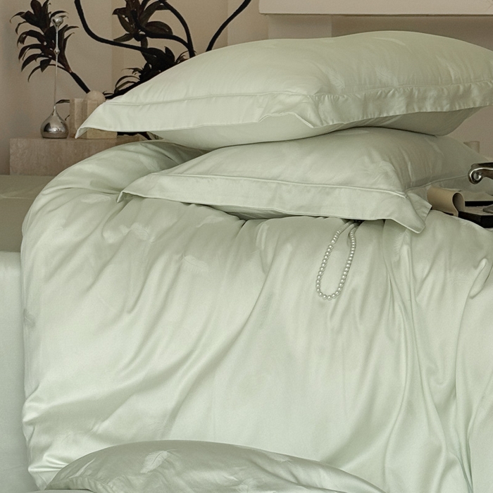 91家纺网 家纺一手货源 找家纺 莱豫家纺 2025新款天丝棉提花四件套 克莱尔绿