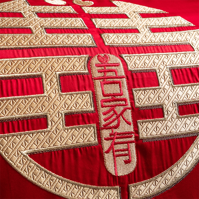 91家纺网 家纺一手货源 找家纺 博之洋婚庆 2025新款全棉长绒棉刺绣新中式婚庆系列多件套 幸福相伴