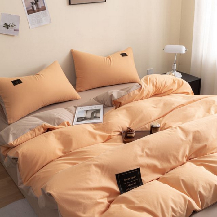 91家纺网 家纺一手货源 找家纺 恋之语 2025新款90克纯色双拼单被套 奶油橙+卡其灰