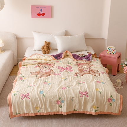 麻依 2025新款纯棉儿童纱布被 碎花熊