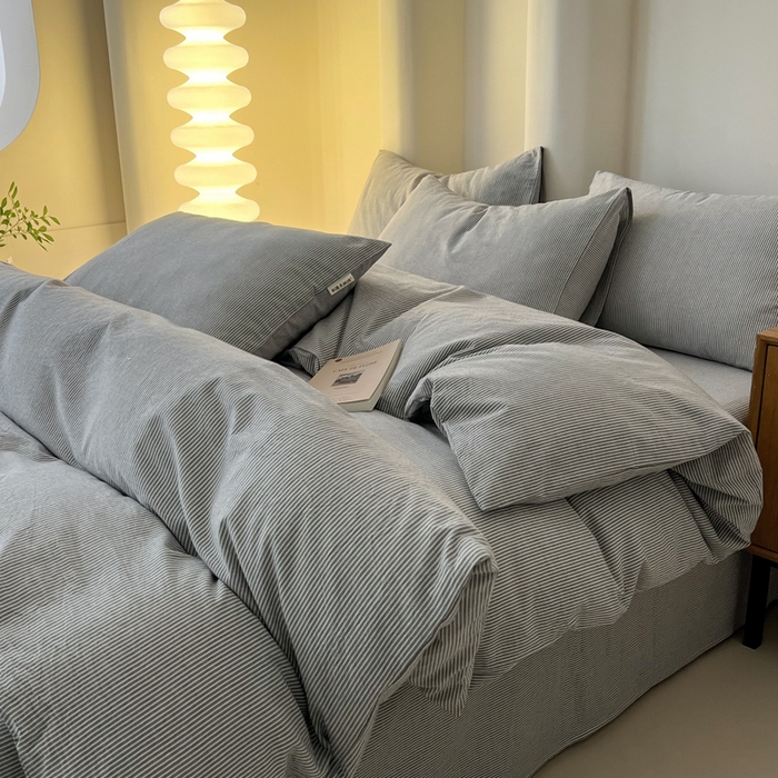 91家纺网 家纺一手货源 找家纺 恋之语 2025新款全棉纯棉色织被套单品单被套被套单件 条纹灰