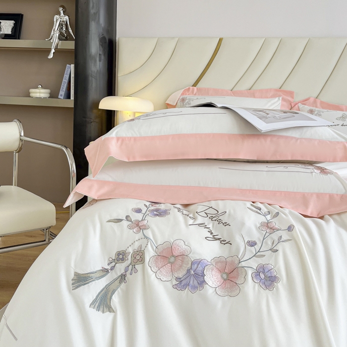 91家纺网 家纺一手货源 找家纺 恋之语 2025新款水洗棉刺绣四件套-锦绣花 锦绣花-浅玉