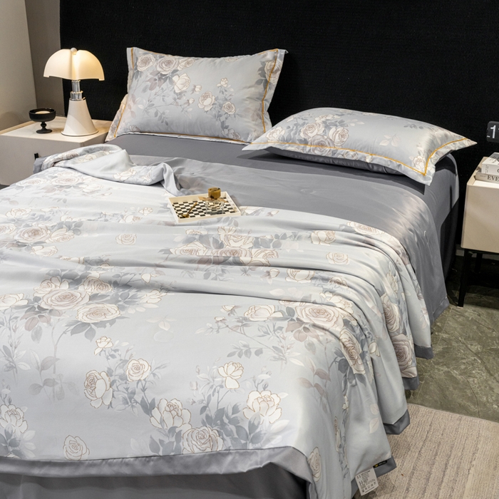 91家纺网 家纺一手货源 找家纺 归属2025新款水洗真丝夏被四件套空调被夏凉被 悦色灰