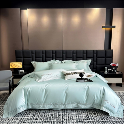 91家纺网 家纺一手货源 找家纺 家居1号家纺 2025新款全工艺长绒棉四件套 米兰-水绿