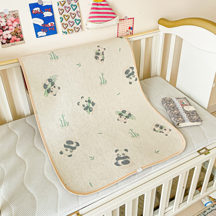 91家纺网 家纺一手货源 找家纺 富馨莱 2025新款幼儿园古藤席冰丝席双面可用儿童凉席双面凉感 竹子熊猫