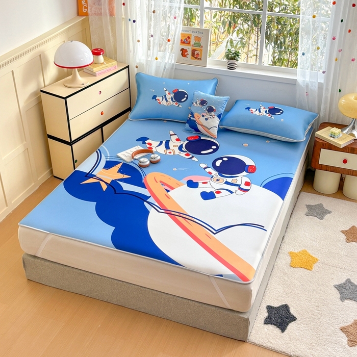 91家纺网 家纺一手货源 找家纺 ds生活馆 2026新款大版卡通牛奶丝凉席遨游太空