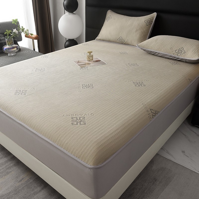 91家纺网 家纺一手货源 找家纺 绒多多 2025新款A类凉感冰豆豆席子凉席床笠款 香槟色