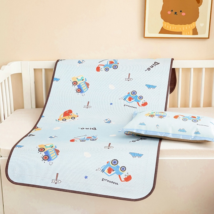 91家纺网 家纺一手货源 找家纺 梵赫 2025新款冰丝古藤双面卡通儿童凉席凉席-小恐龙车队