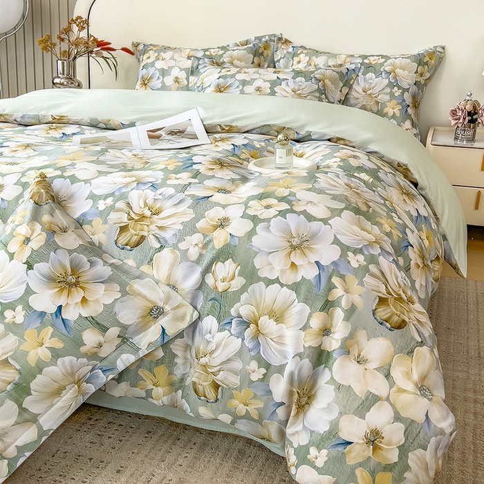 91家纺网 家纺一手货源 找家纺 芃成家纺 2025新款A类莱赛尔天丝棉四件套 繁花满庭