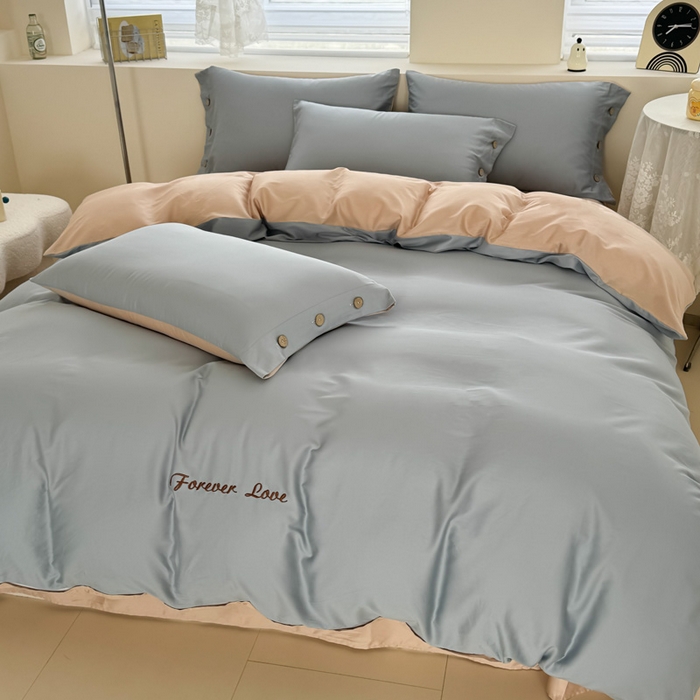 91家纺网 家纺一手货源 找家纺 艾迪尚家纺 2025新款A类纯色双拼长绒棉纯棉刺绣系列单品被套 被套单件（有单品 可定制） 灰杏谧境