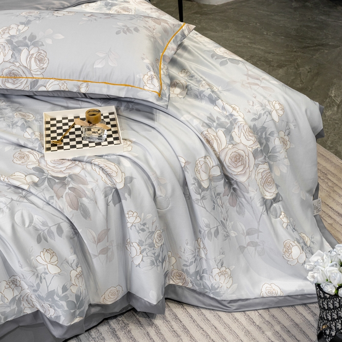 91家纺网 家纺一手货源 找家纺 归属2025新款水洗真丝夏被四件套空调被夏凉被 悦色灰