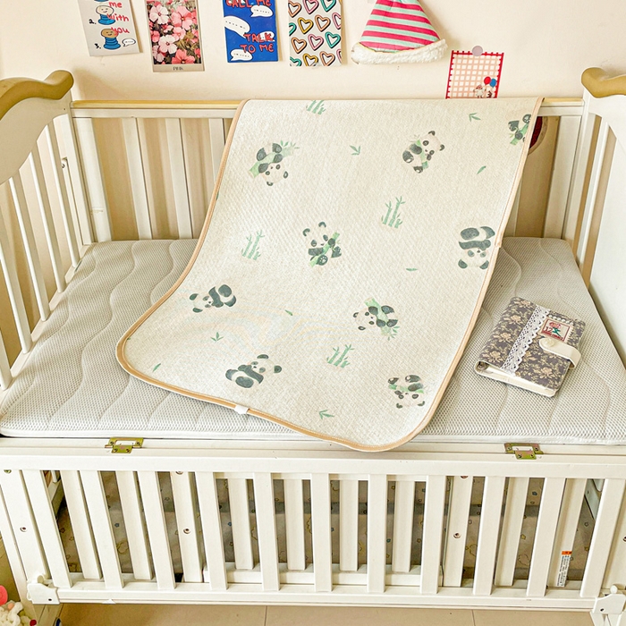 91家纺网 家纺一手货源 找家纺 富馨莱 2025新款幼儿园古藤席冰丝席双面可用儿童凉席双面凉感 竹子熊猫