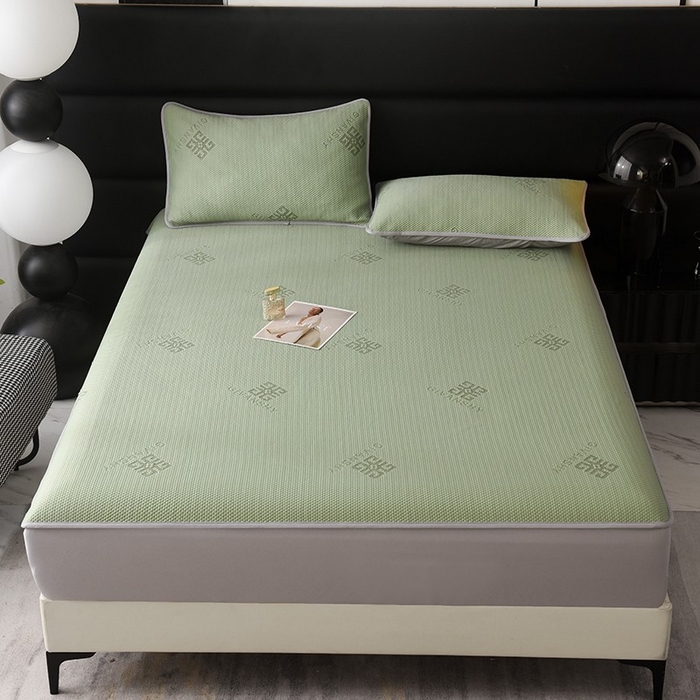 91家纺网 家纺一手货源 找家纺 绒多多 2025新款A类凉感冰豆豆席子凉席床笠款 果绿