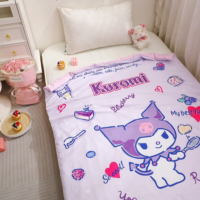 91家纺网 家纺一手货源 找家纺 2025新款三丽鸥正版授权库洛米儿童大版夏被夏凉被凉感天丝空调被夏凉被幼儿园午睡凉席夏被三件套 库洛米-甜甜