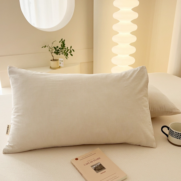 91家纺网 家纺一手货源 找家纺 恋之语家纺 2025新款全棉纯棉色织枕套单品单枕套枕套单件 条纹咖