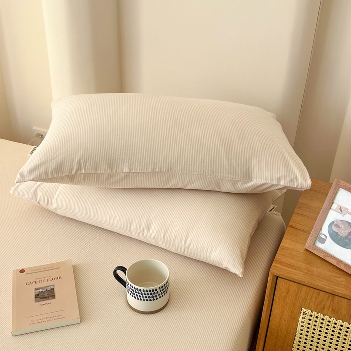 91家纺网 家纺一手货源 找家纺 恋之语 2025新款全棉纯棉色织床笠单品单床笠床笠单件 条纹咖