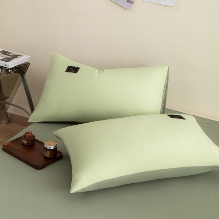 91家纺网 家纺一手货源 找家纺 恋之语 2025新款90克纯色双拼单被套 浅草绿+芥末绿