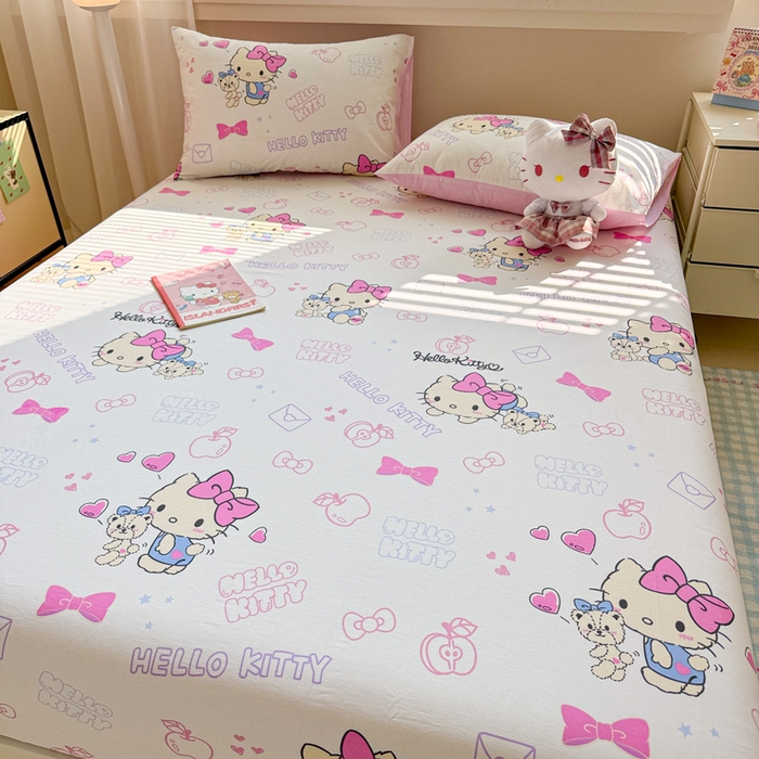 91家纺网 家纺一手货源 找家纺 呗旺鹿 2025新款正版三丽鸥全棉13372单品床笠 凯蒂小熊