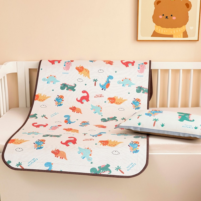 91家纺网 家纺一手货源 找家纺 梵赫 2025新款冰丝古藤双面卡通儿童凉席凉席-热带恐龙