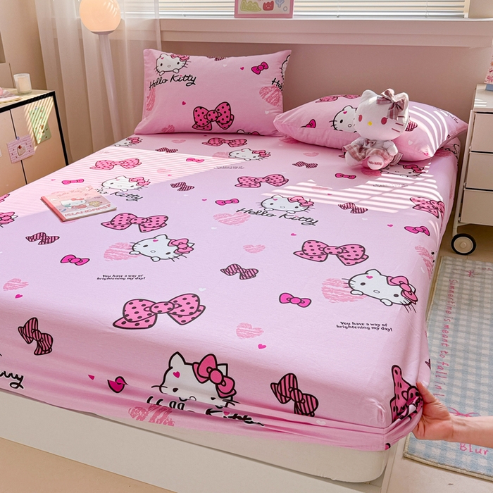 91家纺网 家纺一手货源 找家纺 呗旺鹿 2025新款正版三丽鸥全棉13372单品床笠 开心凯蒂