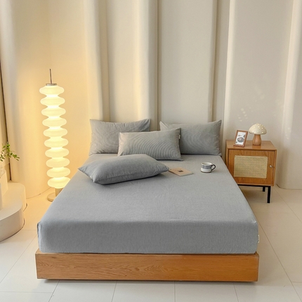 恋之语 2025新款全棉纯棉色织床笠单品单床笠床笠单件 条纹灰